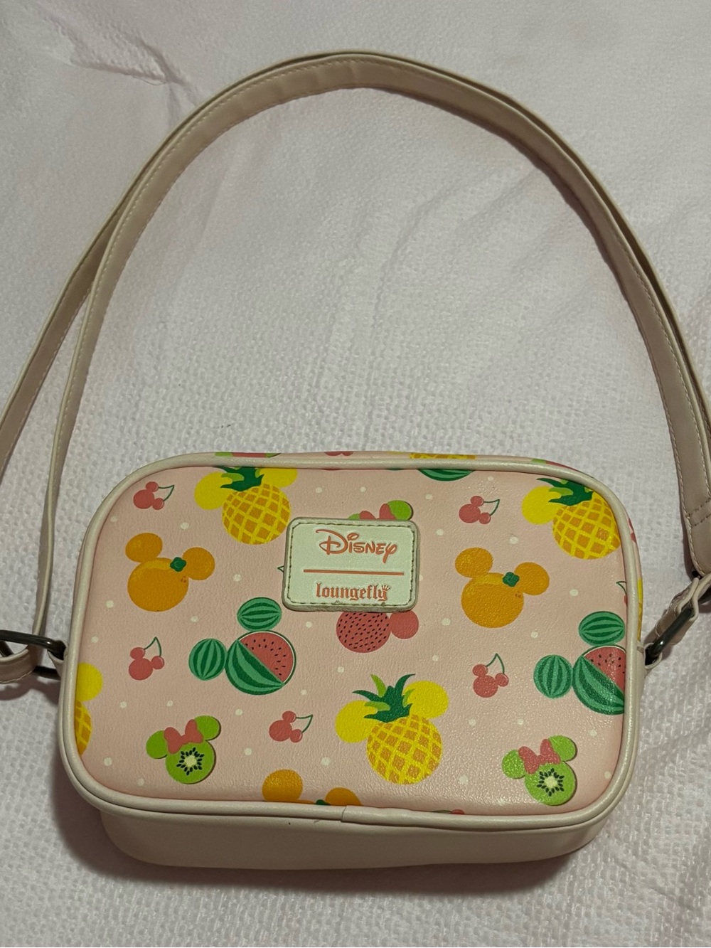 Loungefly Pastel Pink Disney Fruit Print Crossbody